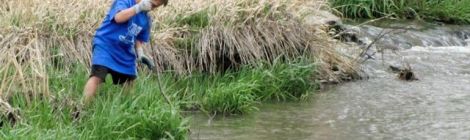 Young boy at the edge of a stream at Palouse-Clearwater Environmental Institute
